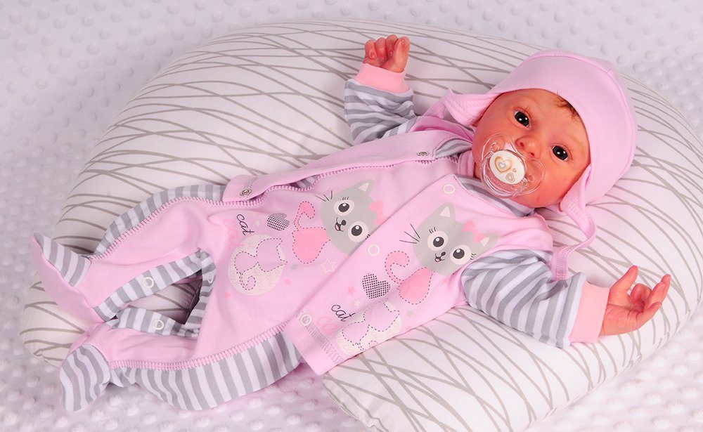 Strampler Mütze Hemdchen Baby Anzug in Rosa mit Katze