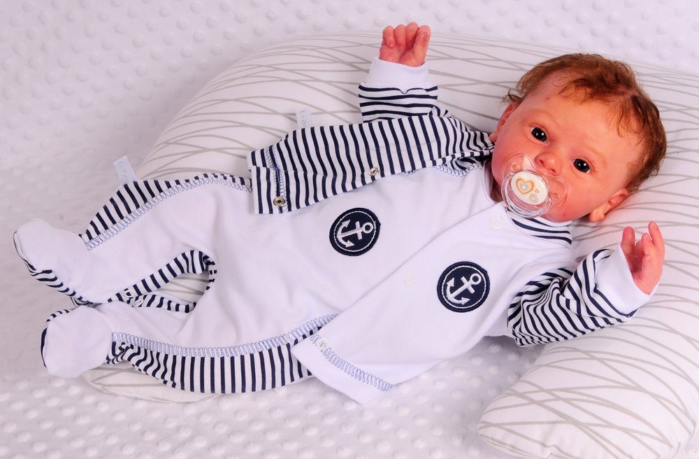Erstlinsset Strampler Mütze und Hemdchen Baby Anzug gestreift mit Anker