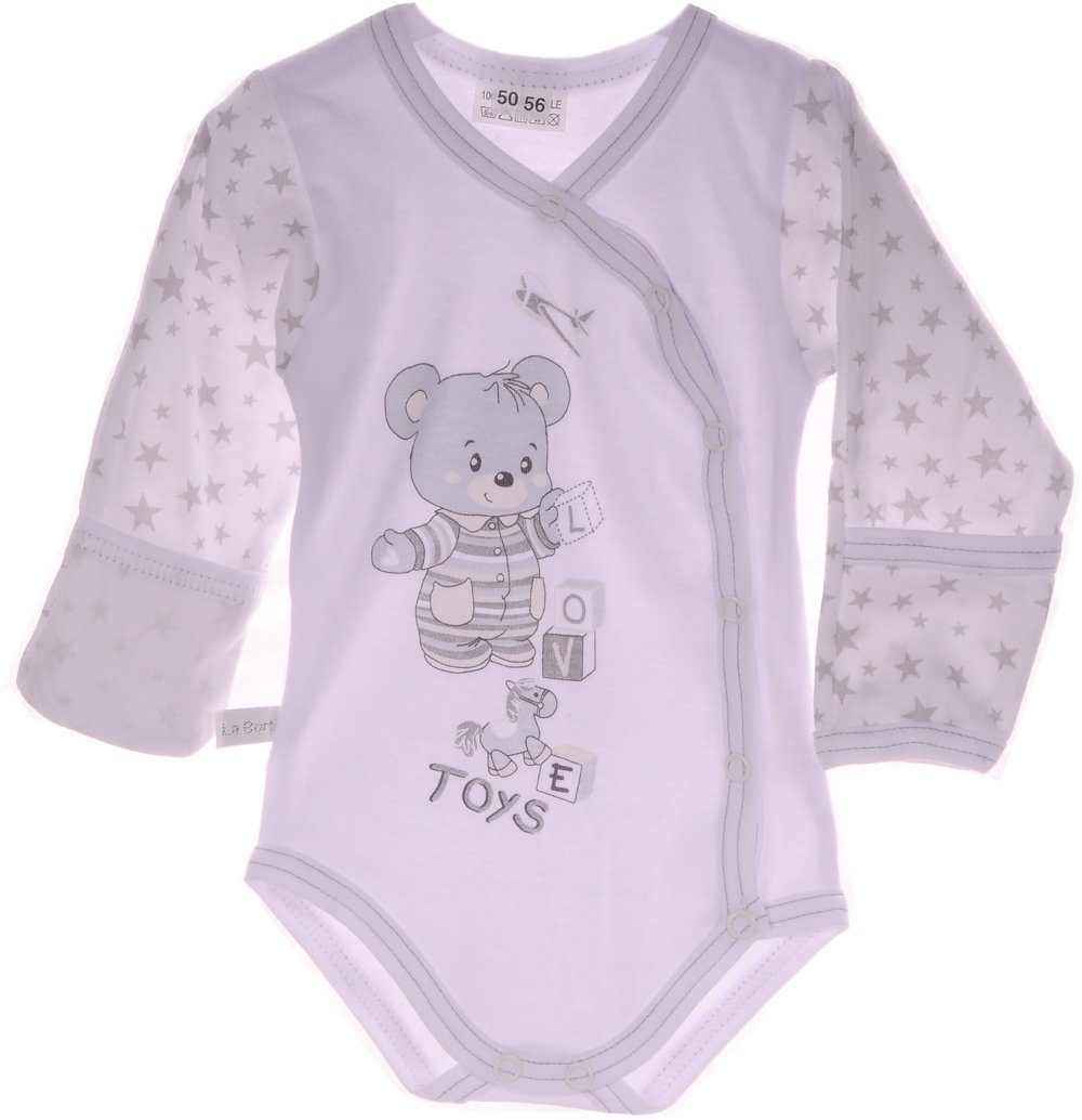 Baby Wickelbody in Weiß mit Kratzschutz mit Bären Aufdruck