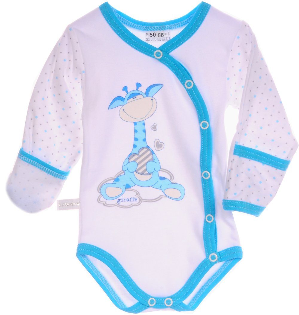 Baby Body Wickelbody mit Kratzschutz langarm mit Giraffe