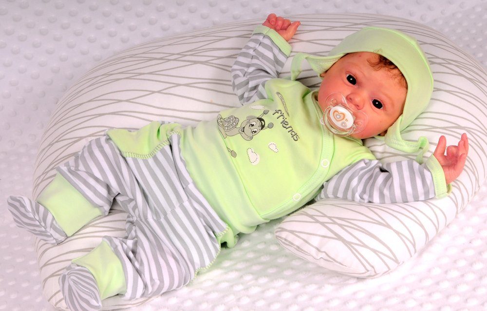 Body Hose und Mütze 3Tlg Baby Anzug in Grün mit Schnecke