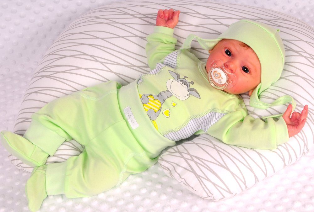 Body Hose und Mütze 3Tlg Baby Anzug in Grün mit Giraffen Motiv