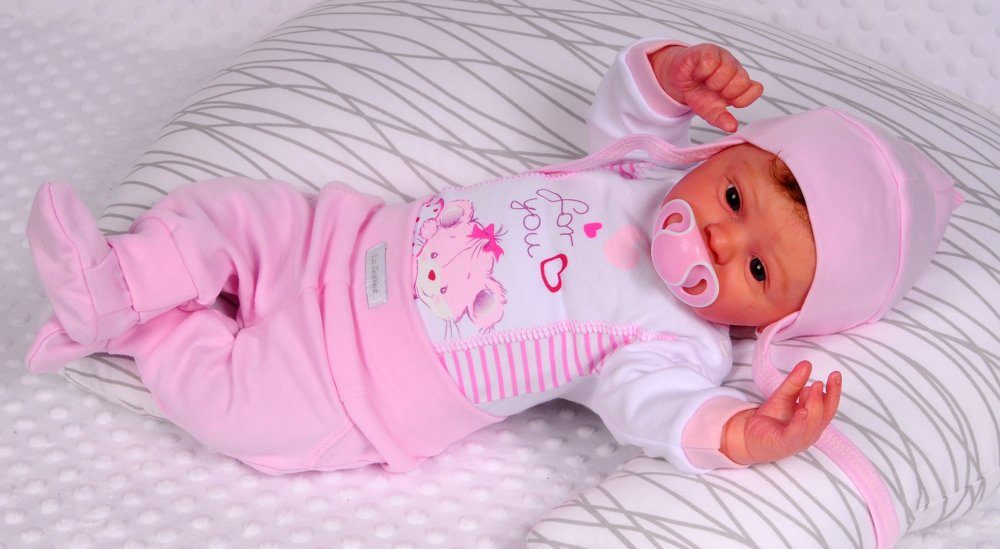 Body Hose und Mütze 3Tlg Baby Anzug in Rosa mit Maus