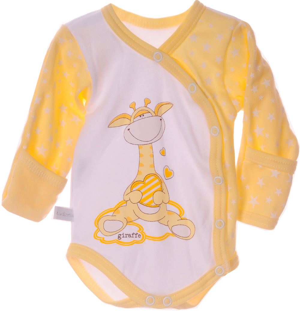 Body im Wickelschnitt Baby Wickelbody in Gelb mit Giraffen Aufdruck