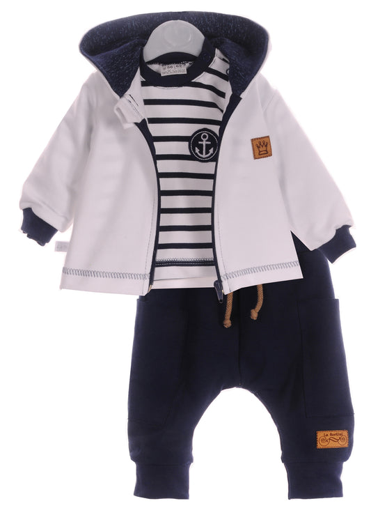 Anzug 3tlg T-Shirt Jacke Hose für Babys und Kinder Baby Set in Blau gestreift