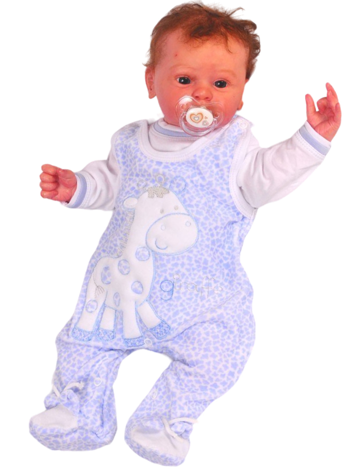 Strampler und Shirt Baby Anzug aus Velours in Blau mit Giraffen