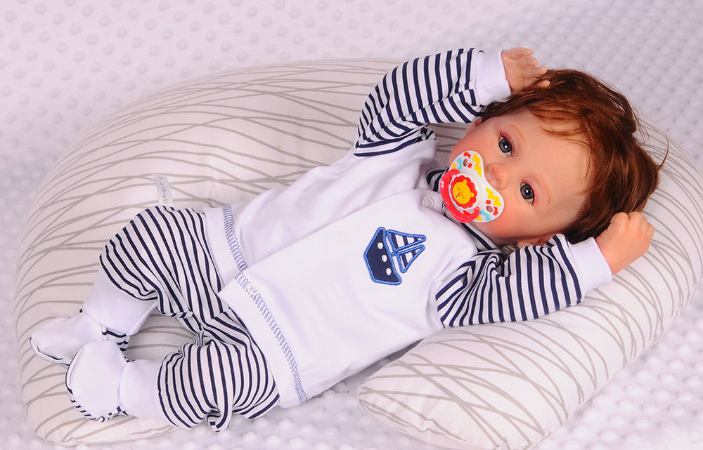 Hose Baby Anzug 2Tlg Hose und Hemdchen in Weiß gestreift mit Schiff