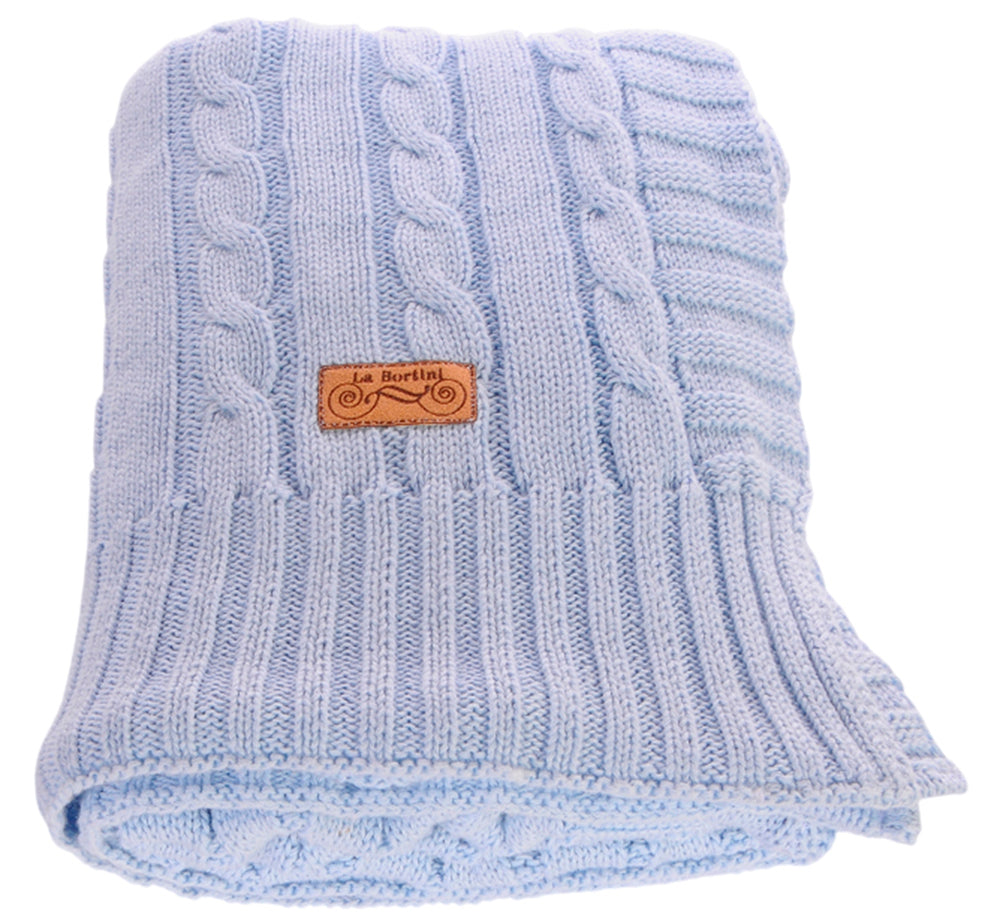 Baby Decke Strickdecke 65x95cm in Hellblau aus Baumwolle