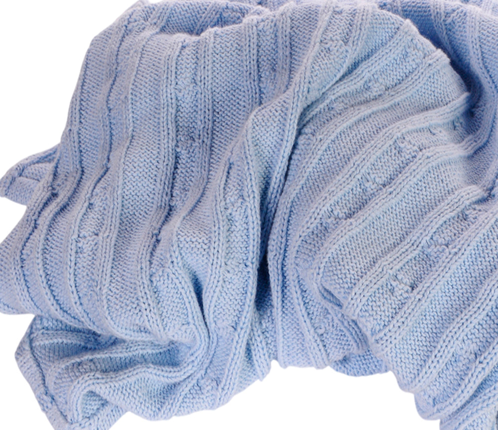 Baby Decke Strickdecke 65x95cm in Hellblau aus Baumwolle