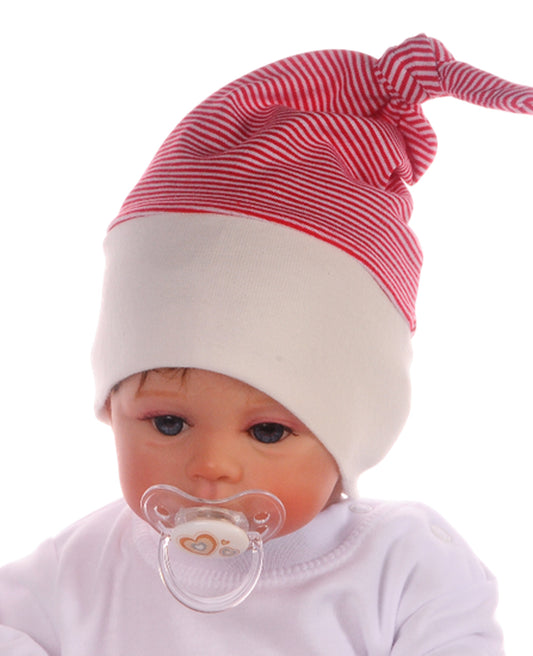 Baby Mütze Knotenmütze in creme rot gestreift Weihnachtsmütze