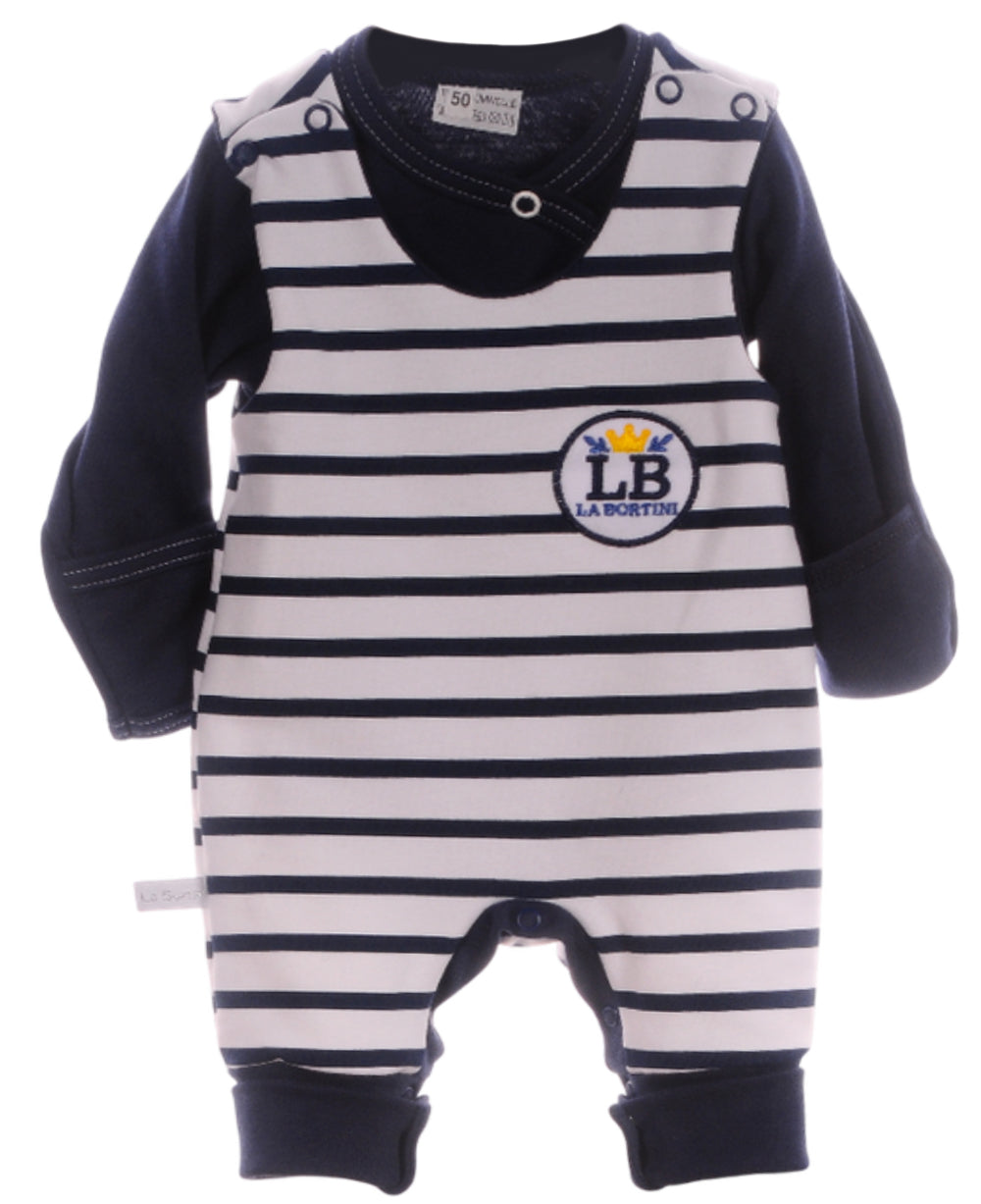 Baby Anzug 2-teilig in Weiß-Blau Strampler und Wickelbody mit Kratzschutz