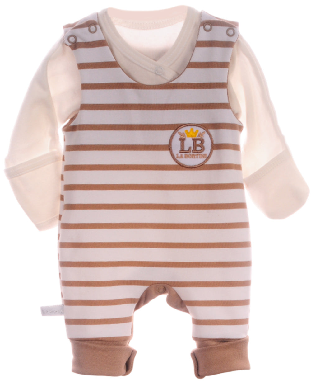 Baby Anzug 2-teilig in Creme-Beige Strampler und Wickelbody mit Kratzschutz
