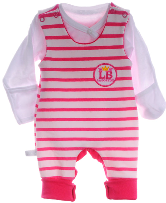 Baby Anzug 2-teilig in Weiß-Pink Strampler und Wickelbody mit Kratzschutz