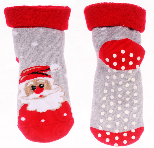 Thermosocken Socken Weihnachten warme Weihnachtssocken Antirutschsocken mit ABS Sohle genoppt in Grau mit Santa