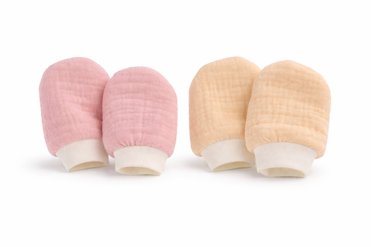 Baby Kratzfüustlinge 2er Pack aus Musselin rosa beige