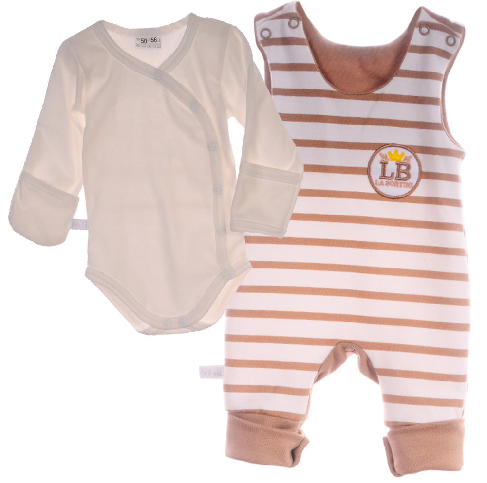 Baby Anzug 2-teilig in Creme-Beige Strampler und Wickelbody mit Kratzschutz