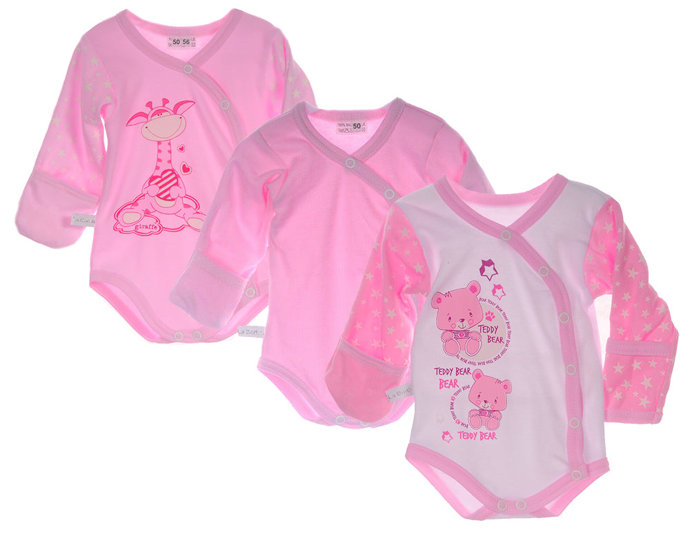 Wickelbodys 3er Pack Erstlingsbodys in Rosa Body Baby Wickelbody