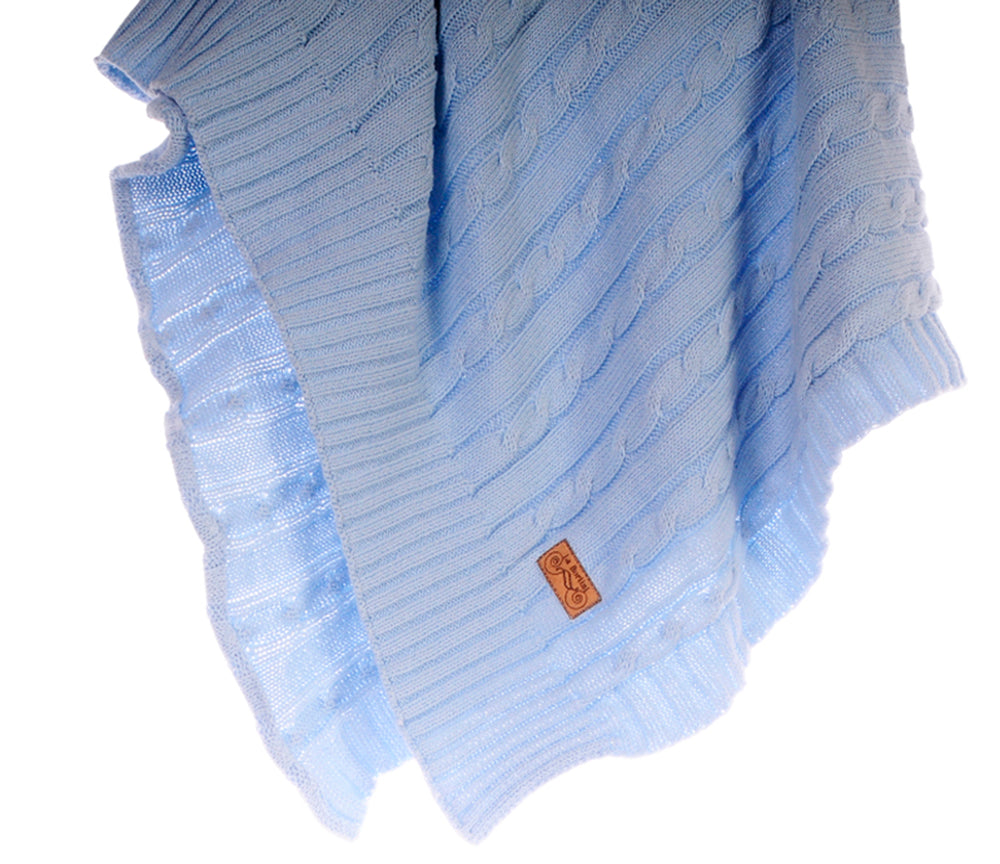 Baby Decke Strickdecke 65x95cm in Hellblau aus Baumwolle