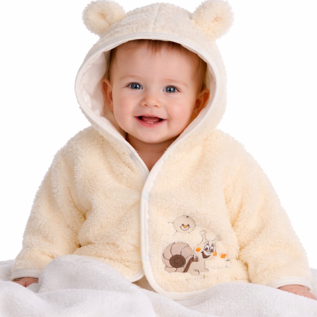 Baby Jacke Fleece Jäckchen in Creme mit Schnecken Erstlingsjacke gefüttert