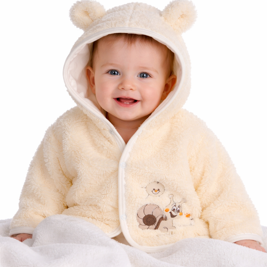 Baby Jacke Fleece Jäckchen in Creme mit Schnecken Erstlingsjacke gefüttert