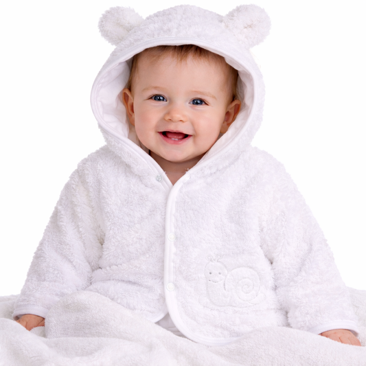 Baby Jacke Fleece Jäckchen in Weiß mit Schnecken Erstlingsjacke
