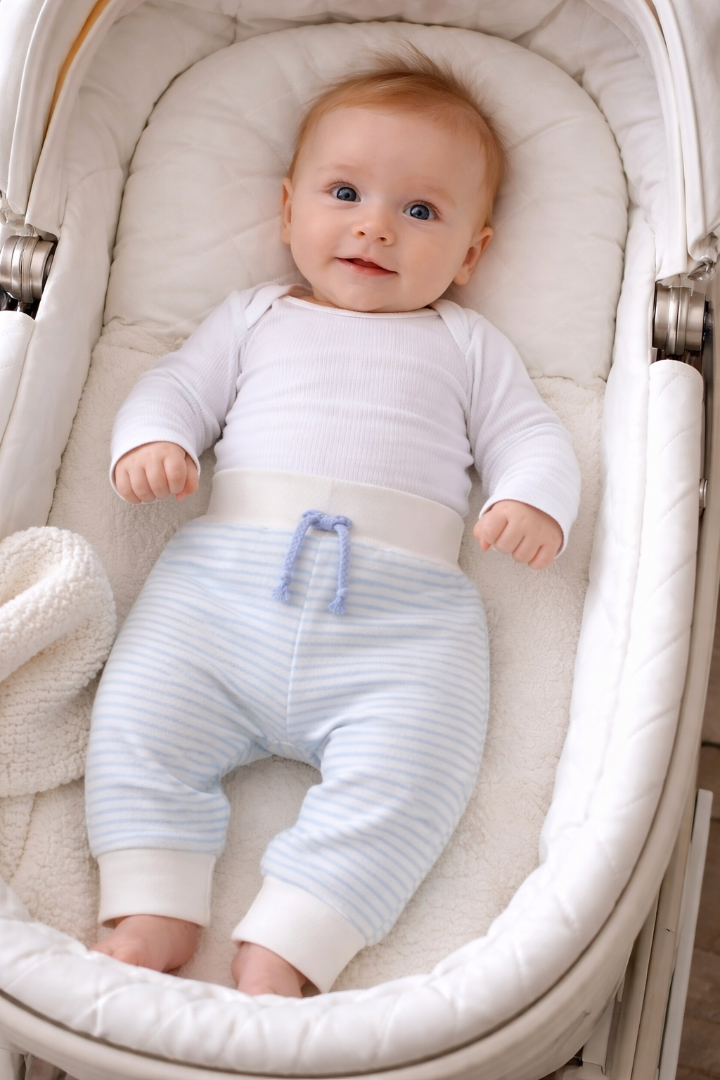 Baby Hose geringelt Mitwachshose in Creme Blau