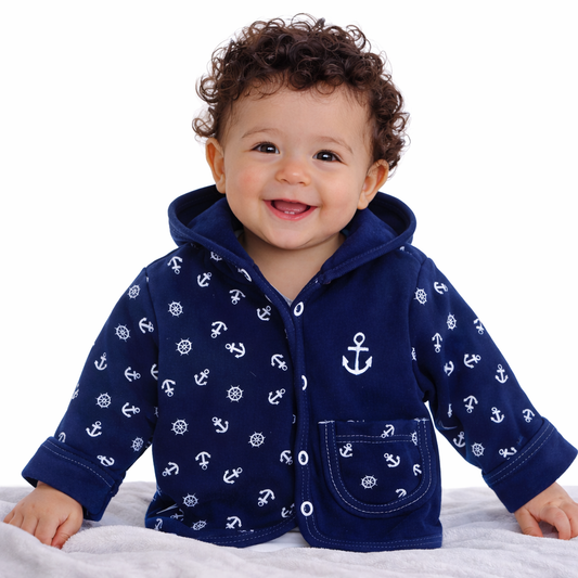 Baby Jacke Swetjacke mit Kapuze in Blau mit Anker