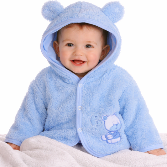 Baby Jacke in Blau Fleece Jäckchen mit Bärchen gefüttert Erstlingsjacke