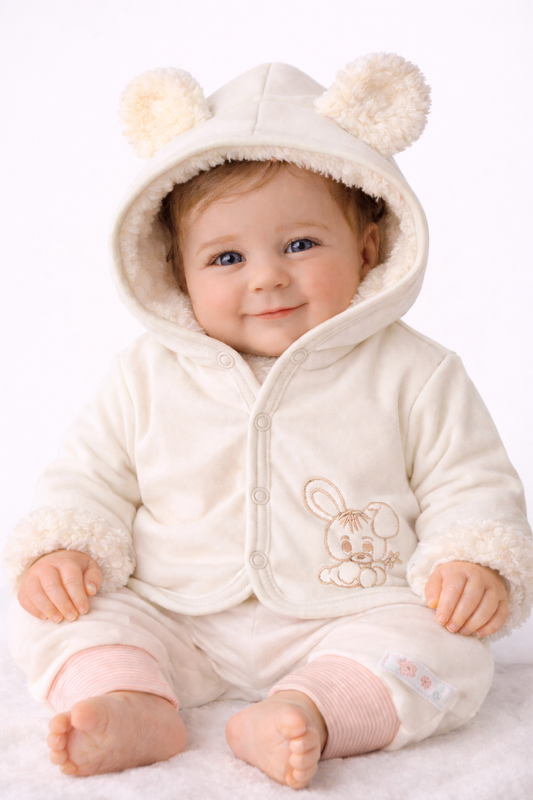 Baby Jacke Erstlingsjacke aus Fleece und Baumwolle in Creme