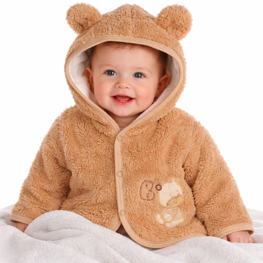 Baby Jacke Fleece Jäckchen in Beige mit Bärchen Erstlingsjacke gefüttert