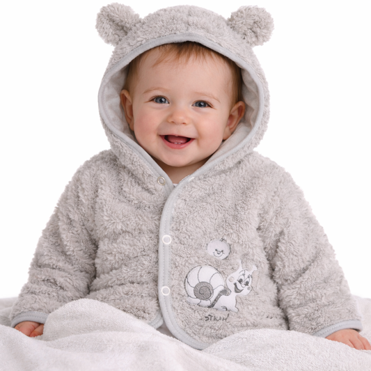 Baby Jacke in grau Fleece Jäckchen Erstlingsjacke gefüttert
