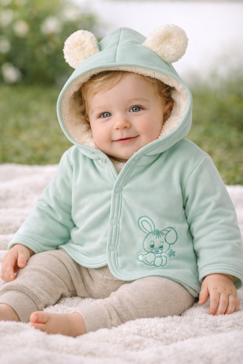 Baby Jacke Erstlingsjacke aus Fleece und Baumwolle in Mintgrün