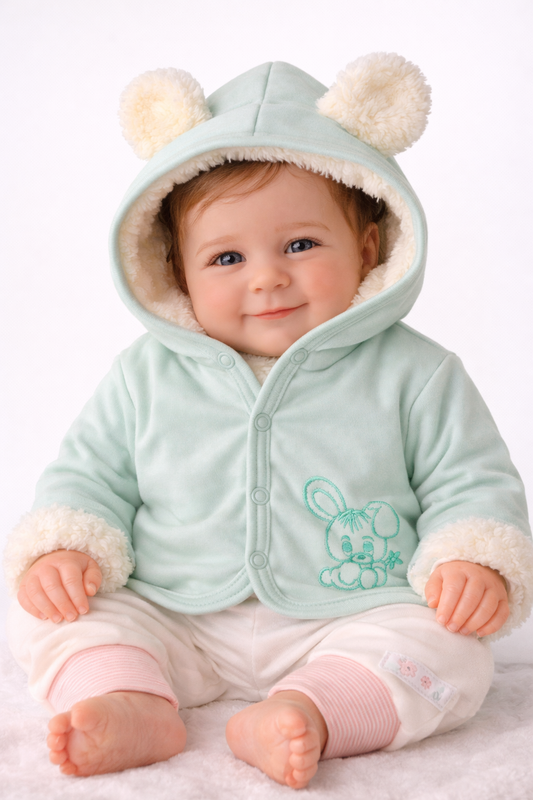 Baby Jacke Erstlingsjacke aus Fleece und Baumwolle in Mintgrün