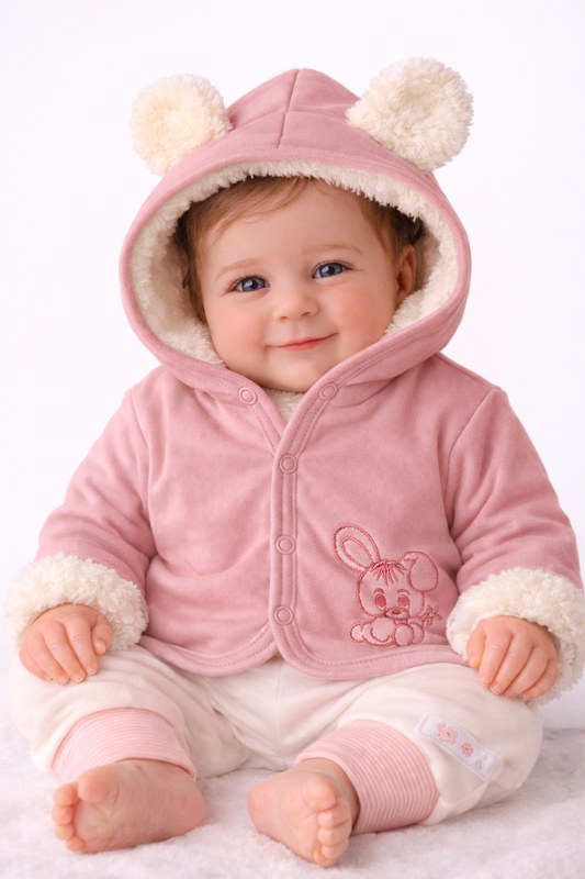 Baby Jacke Erstlingsjacke aus Fleece und Baumwolle in Altrosa
