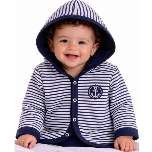 Baby Jacke Swetjacke Blau gestreift mit Kapuze