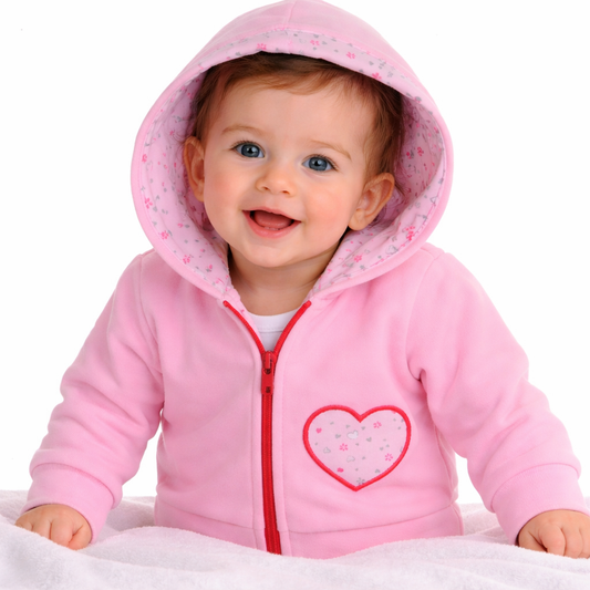 Baby Jacke Swetjacke mit Kapuze in Rosa mit Blumenmuster