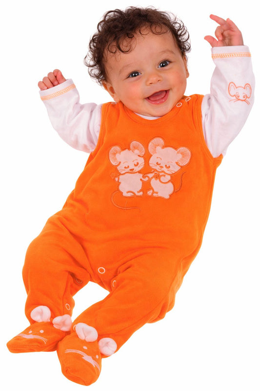 Strampler und Shirt Baby Anzug in orange mit Mäusen
