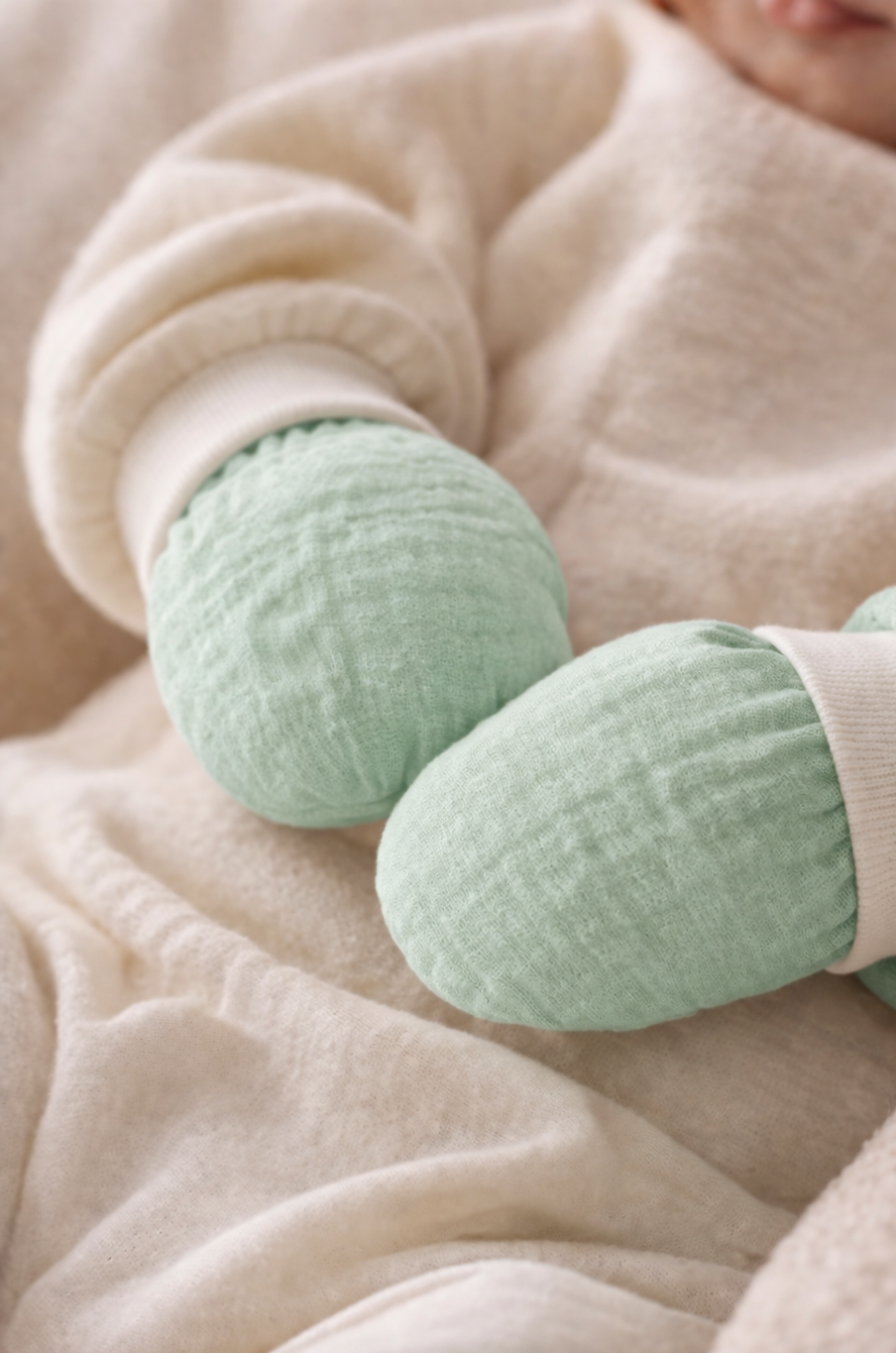 Baby Kratzfüustlinge 2er Pack aus Musselin altrosa mintgrün