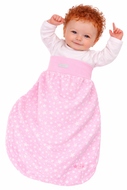 Baby Pucksack Fußsack für Sommer Frühjahr Stramplersack einlagig in Rosa mit Sternen