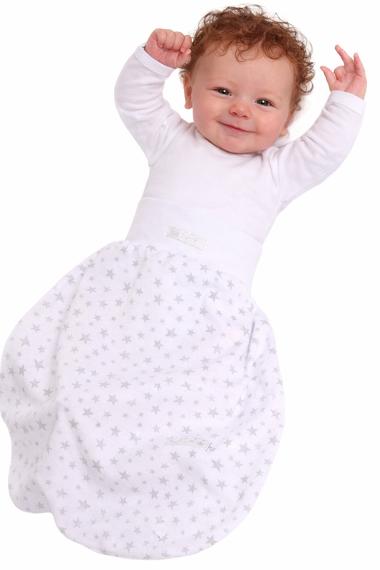 Baby Pucksack Fußsack für Sommer Frühjahr Stramplersack einlagig in Weiß mit Sternchen
