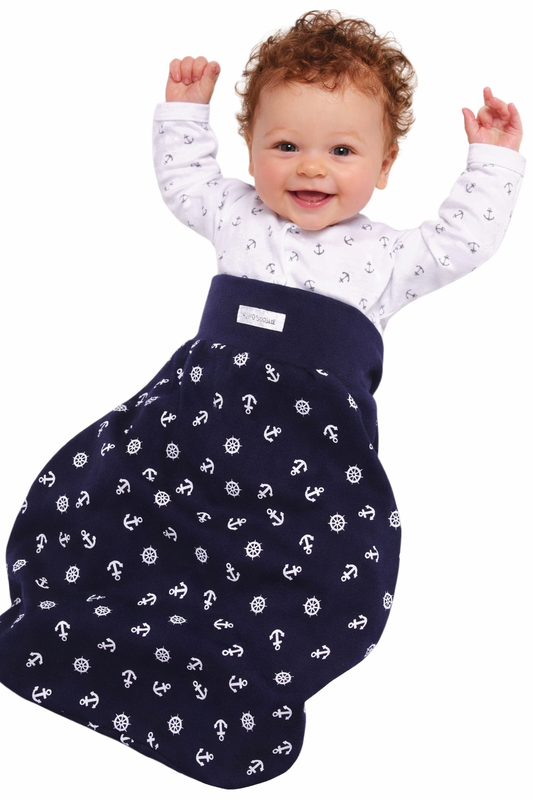 Baby Pucksack Fußsack für Sommer Frühjahr Stramplersack einlagig in Blau mit Anker