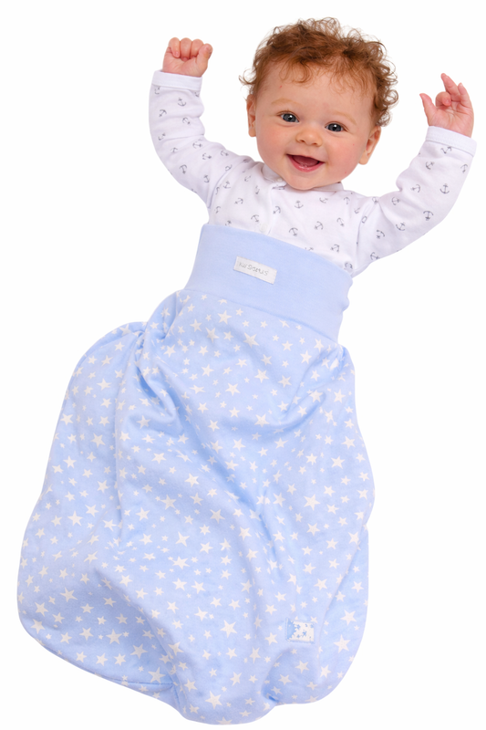 Baby Pucksack Fußsack für Sommer Frühjahr Stramplersack einlagig in Blau mit Sternchen