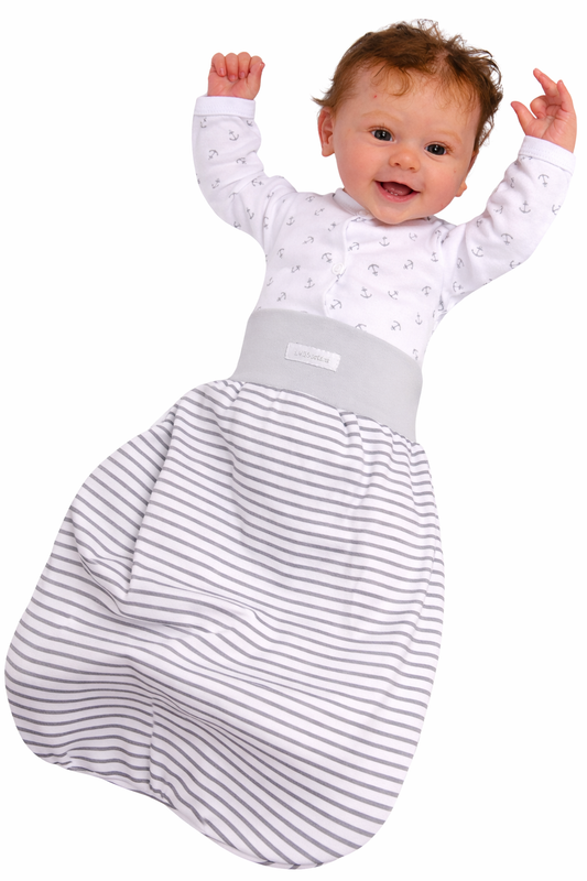 Baby Pucksack Fußsack für Sommer Frühjahr Stramplersack einlagig in Grau gestreift