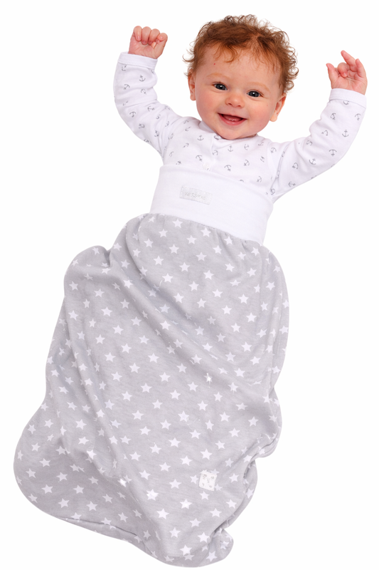 Baby Pucksack Fußsack für Sommer Frühjahr Stramplersack einlagig in Grau mit Sternchen