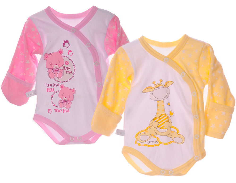 Wickelbodys 2er Pack Baby Body mit Kratzscutz in Rosa und Gelb Erstlingsbodys