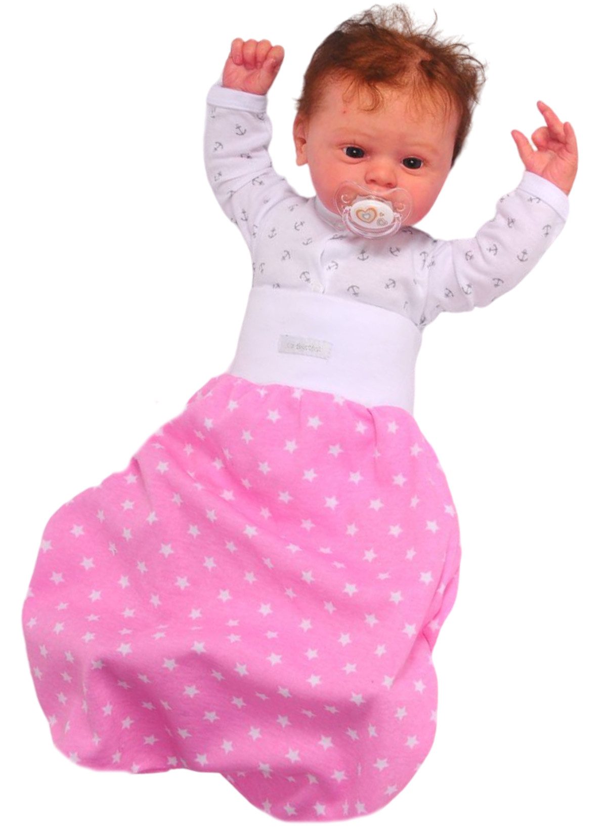 Baby Pucksack Fußsack für Sommer Frühjahr Stramplersack einlagig in Rosa mit Sternchen