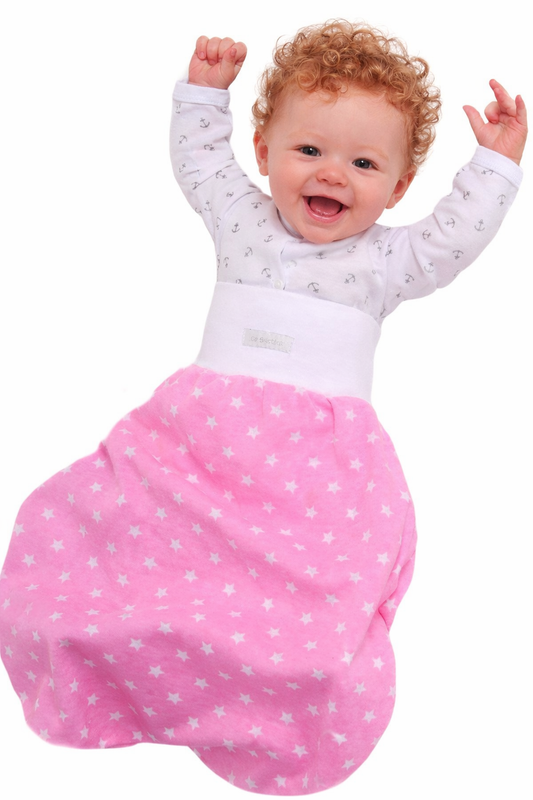 Baby Pucksack Fußsack für Sommer Frühjahr Stramplersack einlagig in Rosa mit Sternchen