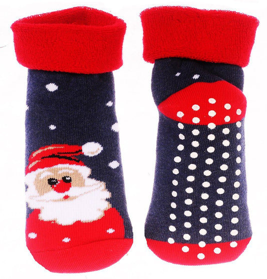 Thermosocken Socken Weihnachten warme Weihnachtssocken Antirutschsocken mit ABS in Blau mit Santa