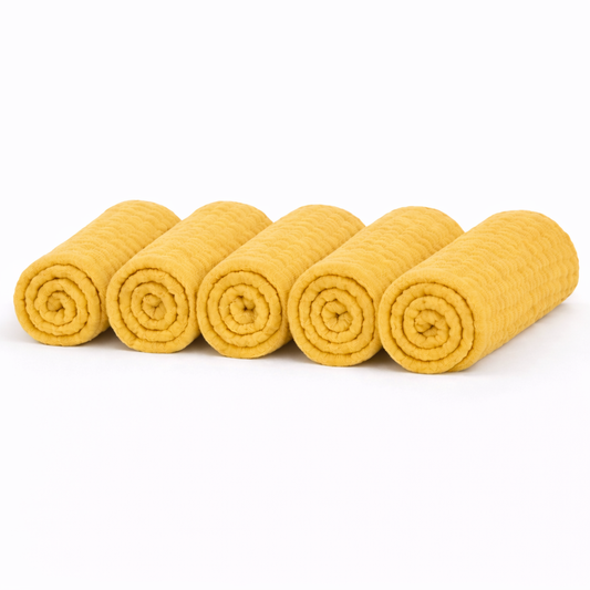 Baby 5er Set in 30 x 45 cm Stofftücher aus weichem Musselin Spucktücher in Senfgelb