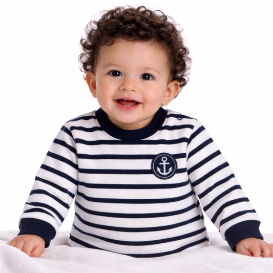 Langarmshirt Baby T-Shirt Erstlingsshirt in Blau gesztreift Pulli